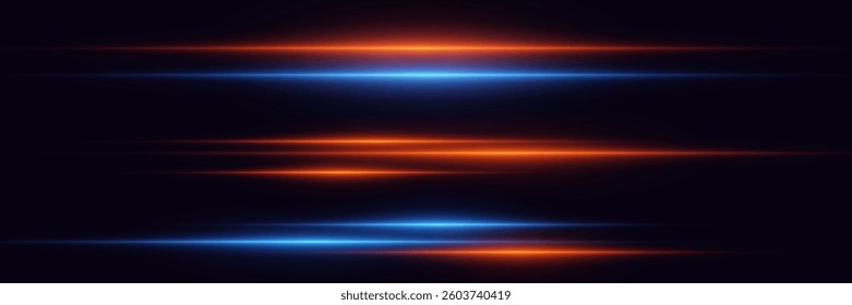 Set of neon light lines. Sparkling laser beams effect. EPS10 vector