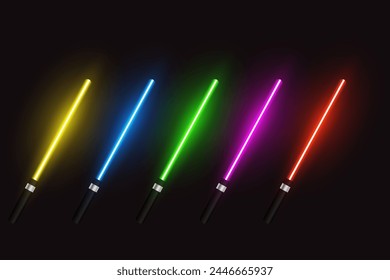 Set of neon light weapons, vector illustration.