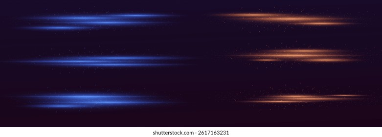 Set of neon lines. Collection of glowing horizontal stripes. Vector elements for poster, banner. EPS 10.