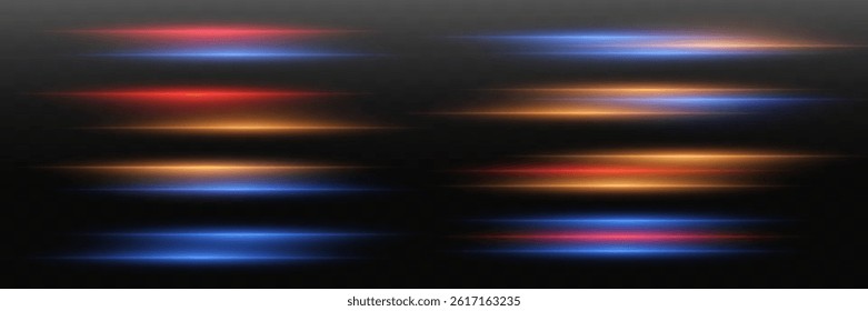 Set of neon lines. Collection of glowing horizontal stripes. Vector elements for poster, banner. EPS 10.