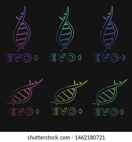 set of neon logo with a DNA molecule in different colors