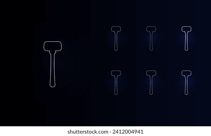 A set of neon mallet symbols. Set of different color symbols, faint neon glow. Vector illustration on black background