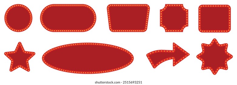 Set of neon marquee billboard collection. Realistic retro square circle, star  shape marquee billboard symbol. Vector Illustration.