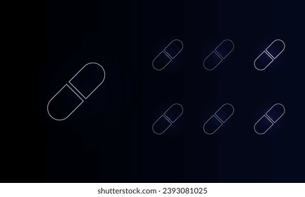 A set of neon medical capsule symbols. Set of different color symbols, faint neon glow. Vector illustration on black background