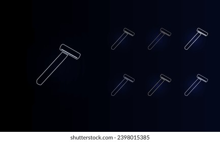 A set of neon mens razor symbols. Set of different color symbols, faint neon glow. Vector illustration on black background