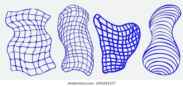 set of neon mesh in vector. imitation of a volumetric 3D object. objects for the design of an animation product packaging website application.