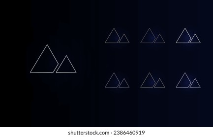 A set of neon mountains symbols. Set of different color symbols, faint neon glow. Vector illustration on black background