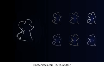 A set of neon mouse symbols. Set of different color symbols, faint neon glow. Vector illustration on black background