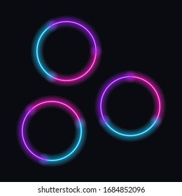Conjunto de círculos de neones multicolores. Ilustración del vector