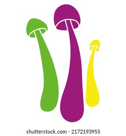 Set of neon mushrooms vector simple illustration isolated on white background. Silhouette hand drawn version. Psychedelic mushrooms. Vector mycology. Natural healthy fungus, autumn design.