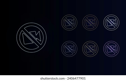 A set of neon no video symbols. Set of different color symbols, faint neon glow. Vector illustration on black background