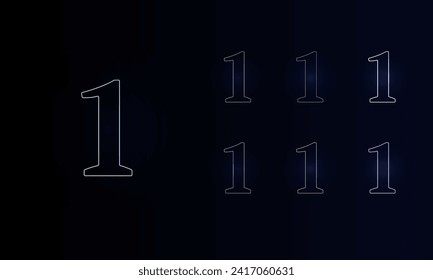 A set of neon number one symbols. Set of different color symbols, faint neon glow. Vector illustration on black background