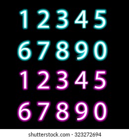 Set of neon numbers, isolated vector object