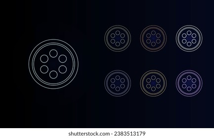 Un conjunto de símbolos de cable de neón óptico. Conjunto de símbolos de color diferentes, brillo de neón débil. Ilustración del vector sobre fondo negro