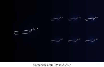 A set of neon pan symbols. Set of different color symbols, faint neon glow. Vector illustration on black background