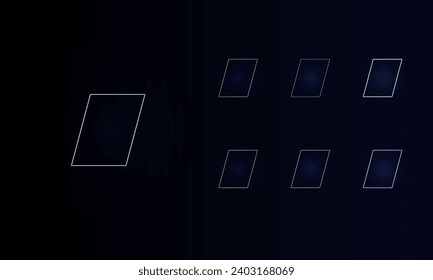 A set of neon parallelogram symbols. Set of different color symbols, faint neon glow. Vector illustration on black background