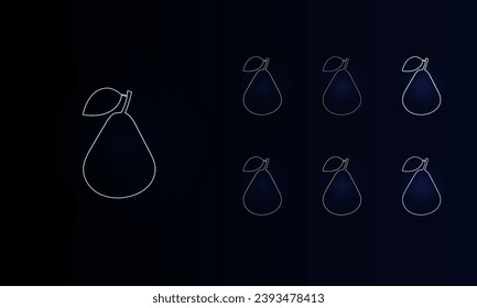A set of neon pear symbols. Set of different color symbols, faint neon glow. Vector illustration on black background