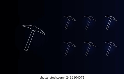Un conjunto de símbolos de neón pickaxe. Conjunto de símbolos de color diferentes, brillo de neón débil. Ilustración del vector sobre fondo negro