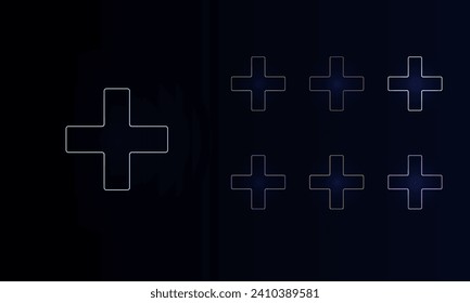 Un conjunto de neones más símbolos. Conjunto de símbolos de color diferentes, brillo de neón débil. Ilustración del vector sobre fondo negro