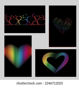 Set of neon postcards. Heart. Vector design. Valentine's Day