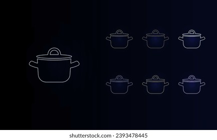 A set of neon pot symbols. Set of different color symbols, faint neon glow. Vector illustration on black background