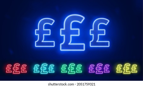 Set Of Neon Pound Icon.  Glowing Pound Sign. Vector Illustration.