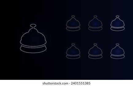 A set of neon reception bell symbols. Set of different color symbols, faint neon glow. Vector illustration on black background