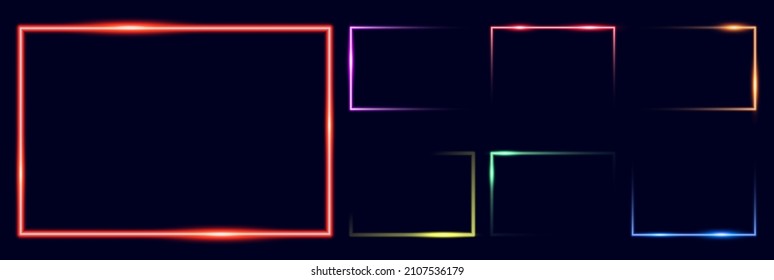 set neon rectangle frame, Glow border. frame with shining effects sign on dark background, vector illustration.