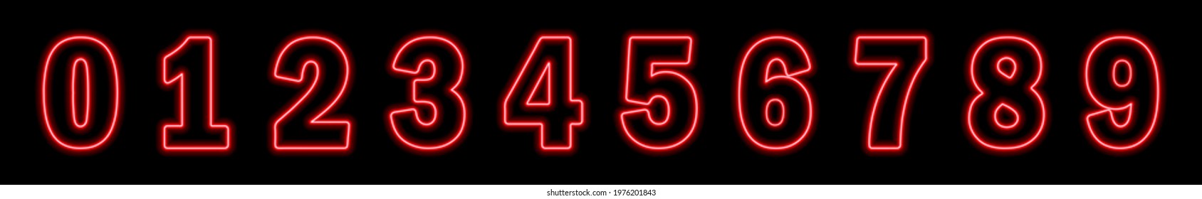 Set of neon red numbers on black background. Learning numbers, serial number, price, place. Vector illustration.