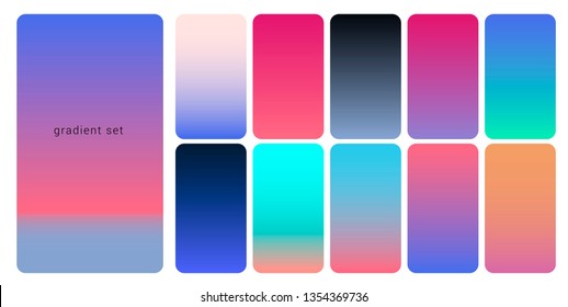 Set of neon retrowave/ vaporwave gradient swatched for design. UI gradient kit, fancy modern trendy palette.