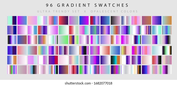 Set of neon retrowave and vaporwave gradient swatched for design. UI kit, fancy modern trendy palette.