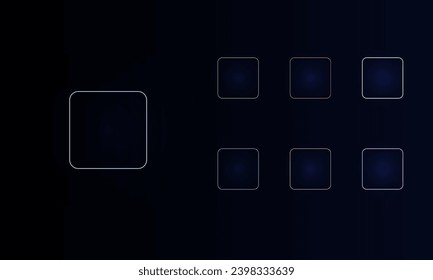 A set of neon rounded square symbols. Set of different color symbols, faint neon glow. Vector illustration on black background