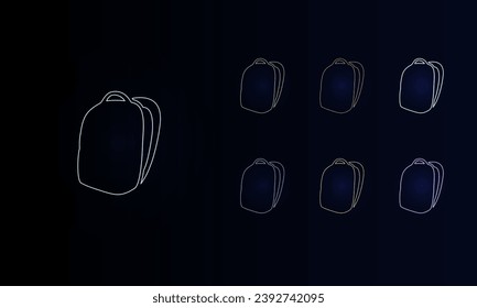 A set of neon school bag symbols. Set of different color symbols, faint neon glow. Vector illustration on black background