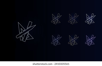 A set of neon school supplies symbols. Set of different color symbols, faint neon glow. Vector illustration on black background