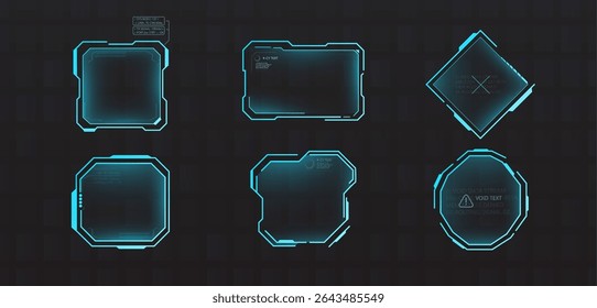 Conjunto de quadros de interface de ficção científica em estilo HUD. IU Cyberpunk com luz de fundo e dados digitais.