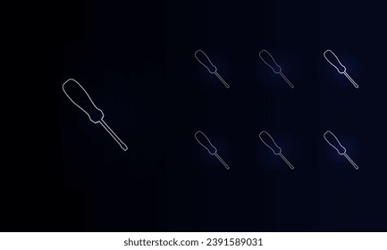 A set of neon screwdriver symbols. Set of different color symbols, faint neon glow. Vector illustration on black background