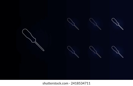 A set of neon a screwdriver symbols. Set of different color symbols, faint neon glow. Vector illustration on black background