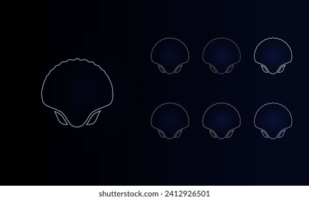 A set of neon sea shell symbols. Set of different color symbols, faint neon glow. Vector illustration on black background