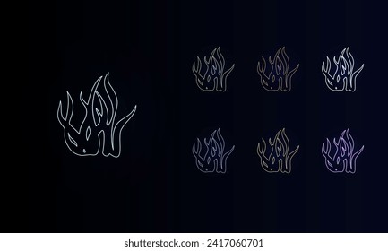 A set of neon seaweed symbols. Set of different color symbols, faint neon glow. Vector illustration on black background
