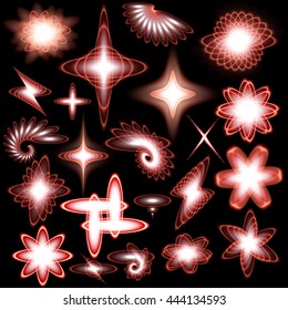 A set of neon shining brilliant design elements of lighting effects for your design
