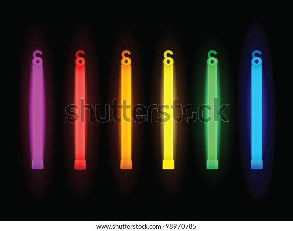 Set of neon shiny rave party glow sticks -\
vector illustration.