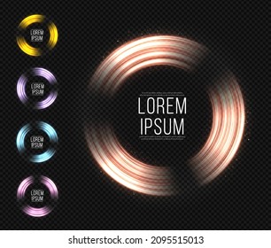 Set of neon shiny ring. Luxury decorative circles. Multicolored frames with glitter light effect.