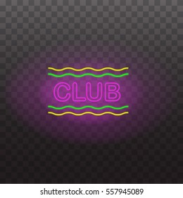 Set of neon sign light at night  transparent background vector illustration, isolated bright glowing electric advertise illuminated banner for graphic design or icons
