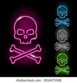 Set Neon Skull Crossbones Icons Four Stock Vector (Royalty Free ...