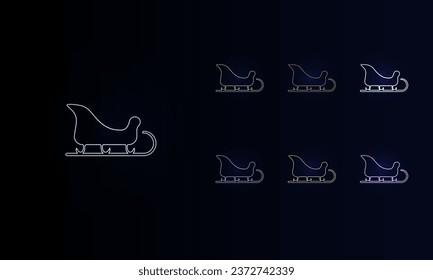 A set of neon sleigh symbols. Set of different color symbols, faint neon glow. Vector illustration on black background