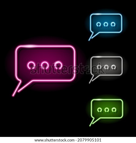 Set of neon sms message icons in four different colours isolated on black background.Chat, web, mobile technology concept. Night signboard style. Vector 10 EPS illustration.