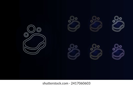 A set of neon soap symbols. Set of different color symbols, faint neon glow. Vector illustration on black background