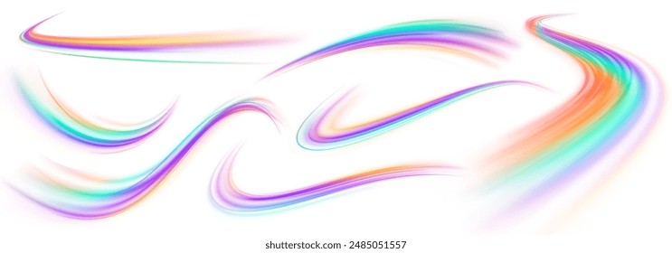 Set of neon speed lines on transparent background PNG. Abstract vector fire circles, sparkling swirls and energy light spiral frames. Vector png swirl trail effect.	
