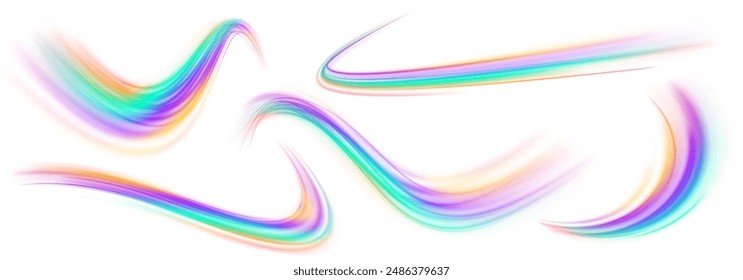 Conjunto de líneas de velocidad de neón sobre fondo transparente PNG. Abstractas círculos de fuego de Vector, remolinos brillantes y marcos de espiral de luz de energía. Vector png remolino efecto trail.