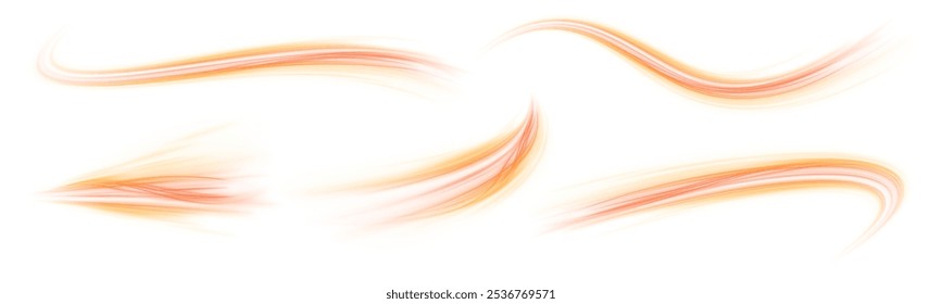 Set of neon speed lines on transparent background PNG. Racing cars dynamic flash effects city road with long exposure night ligh.	